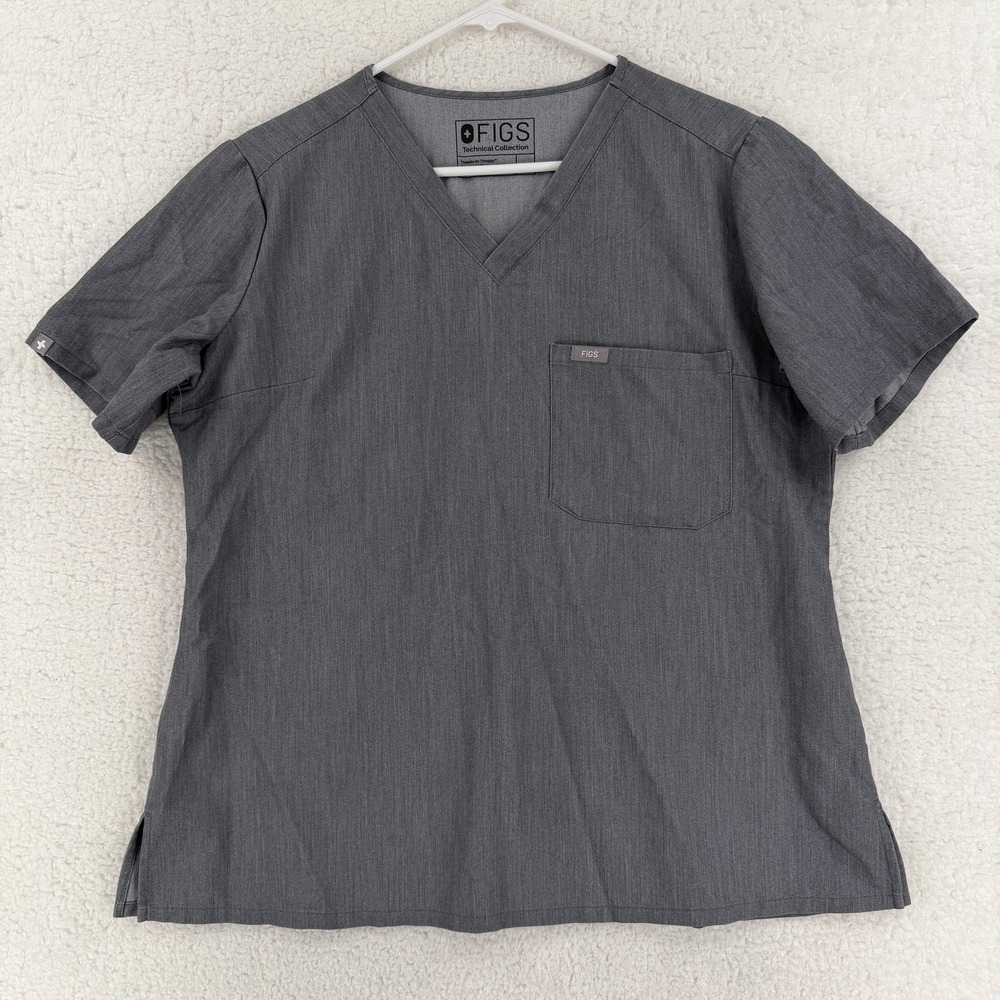 FIGS Scrub Shirt Womens Large Gray V Neck Medical Technical Collection FW1000